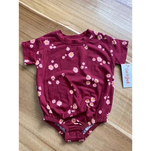 Cat & Jack Baby Girl Floral Bodysuit Romper Maroon Red - Picture 2 of 8